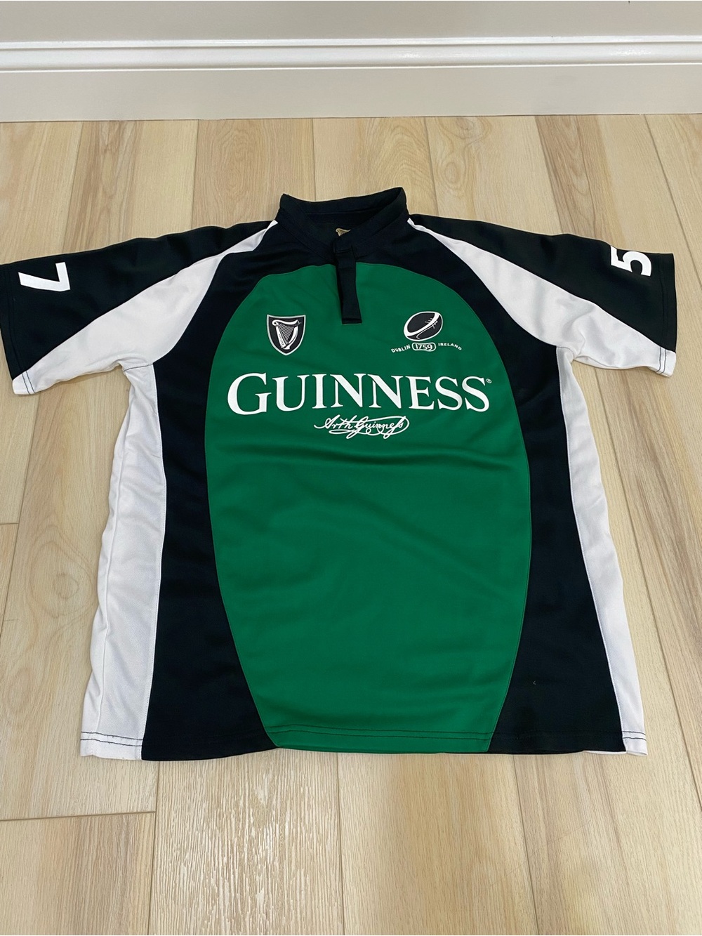 Guinness Polo Shirt Mens XL Black Green Rugby Dublin Ireland 1759 Harp Logo